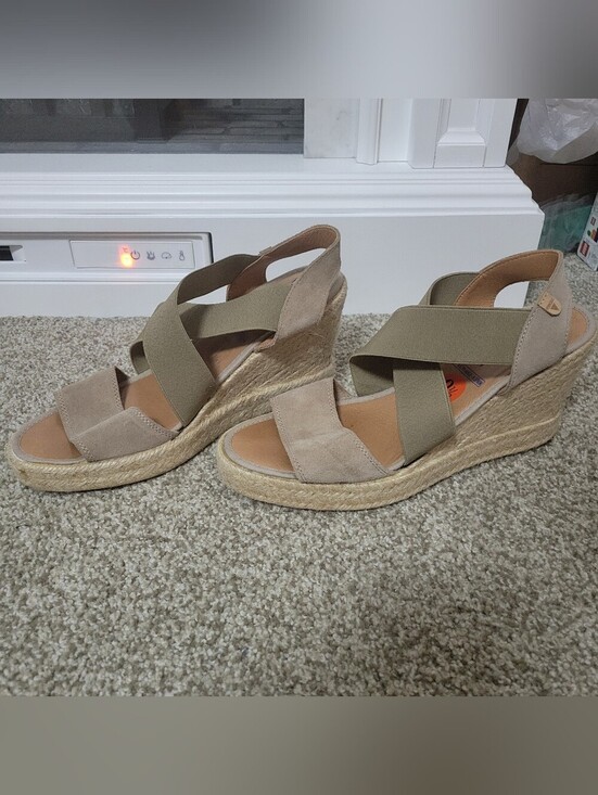 Verbenas Shoes - Verbenas Silvia Serraje Piedra Open Toe Espadrille Cross Strap Wedge Sandals
